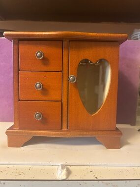 Wooden Jewelry Box with Heart-Shaped Glass Door - Warm Brown